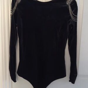 Zara Elegant Black Bodysuit with Shoulder Chains